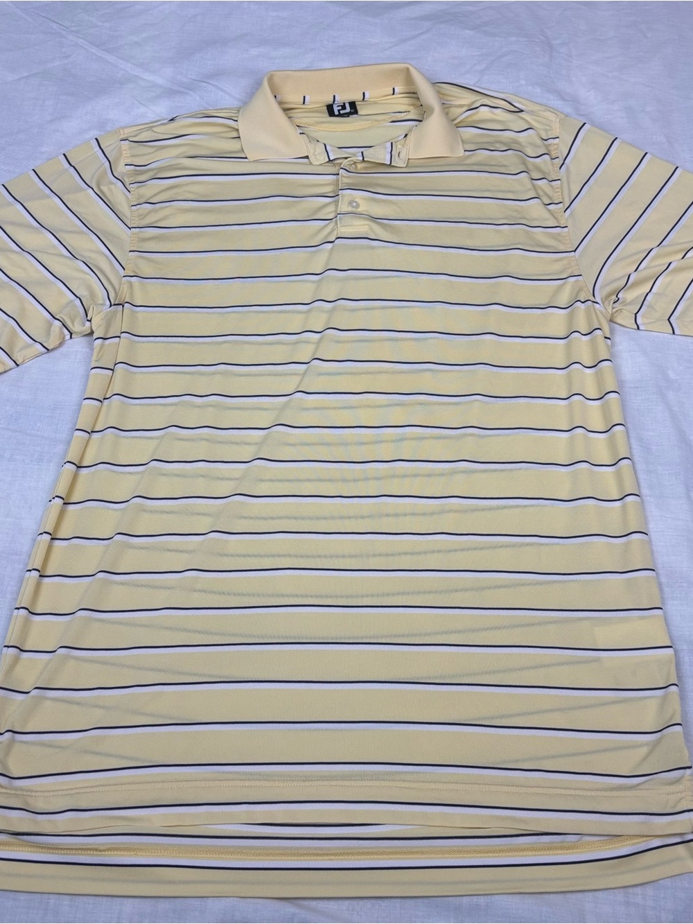 FootJoy Yellow Striped Golf Polo with Navy Accents